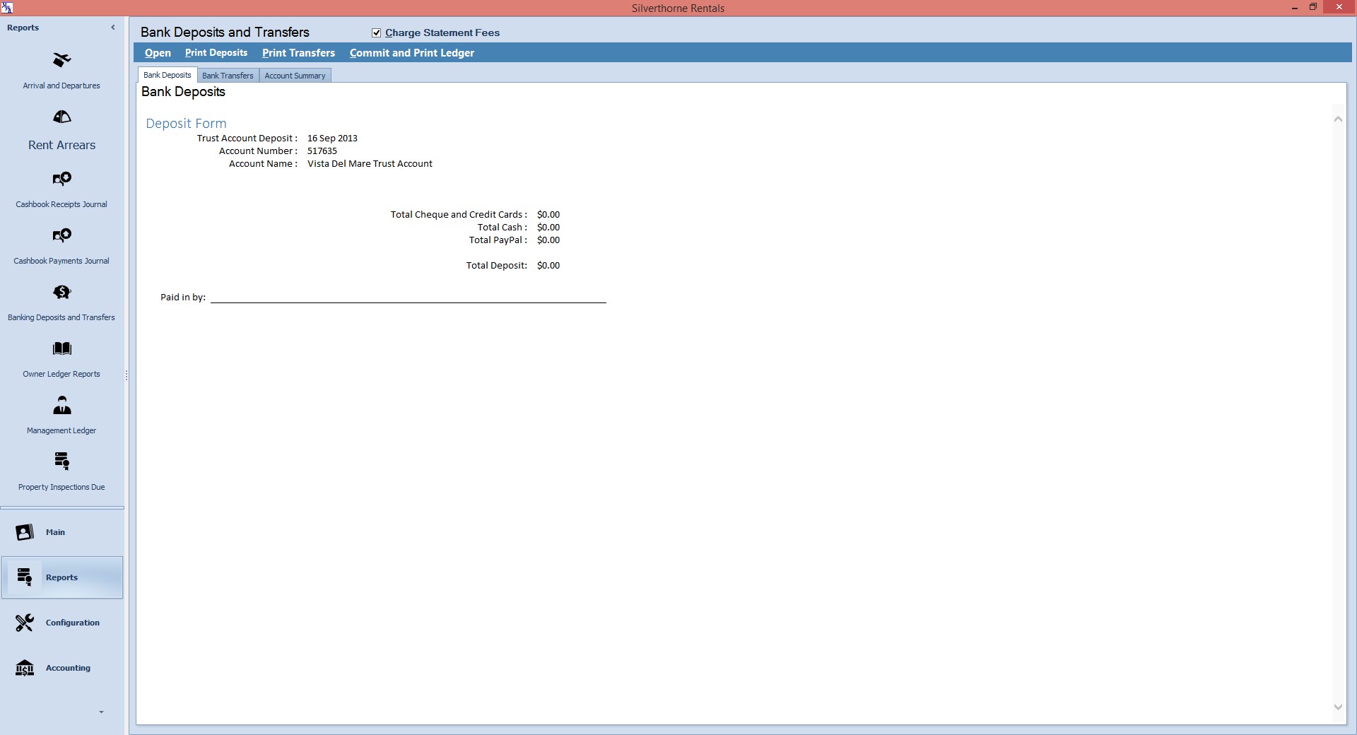 Bank Deposits and Transfers