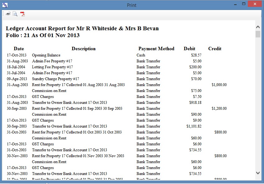 Owner Ledger Transaction Journal Reporting